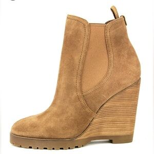 MICHAEL KORS Women’s Thea Brown Suede Leather Wedge Booties Almond Toe Size 8.5